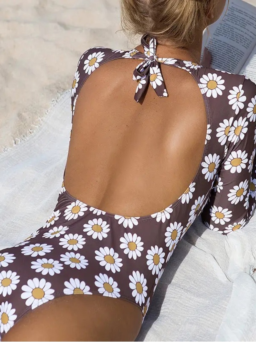 Franki Brown Backless Floral Print One Piece Swimwear